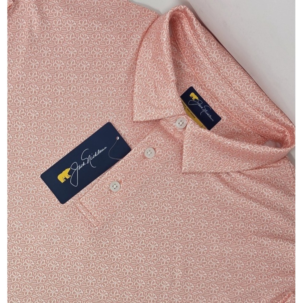 NEW Jack‎ Nicklaus Performance Golf Polo Shirt Mens Large Floral AOP Peach NWT